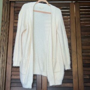 White fuzzy, soft cardigan